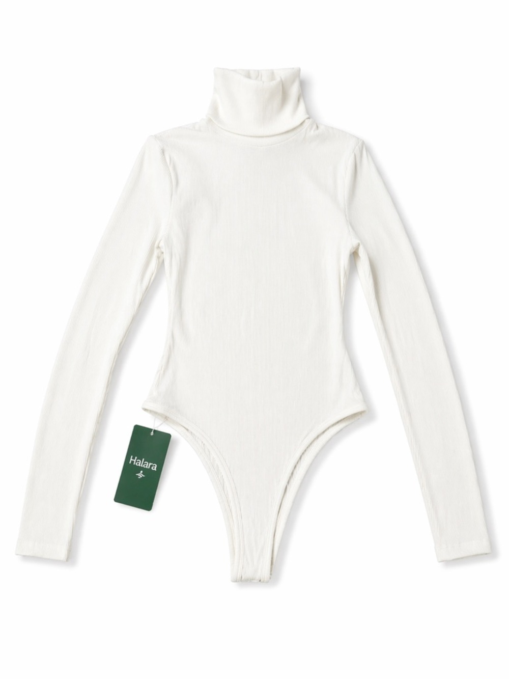 Halara Ribbed Knit High Neck Long Sleeve Work Bodysuit White NWT